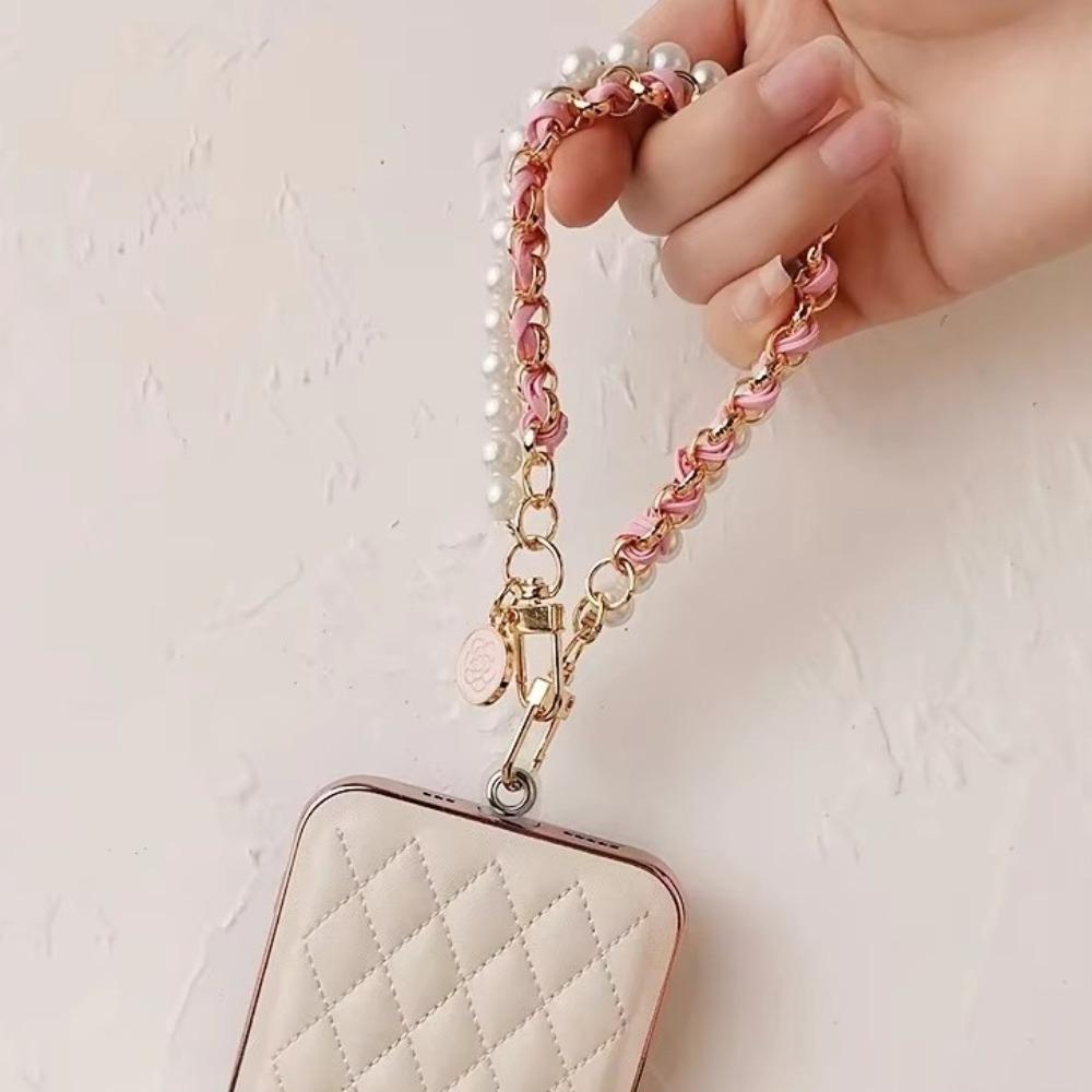 26cm Phone Lanyard Leather Pearl Anti-loss Hand Rope New Mobile Phone Charm Bracelet Chain
