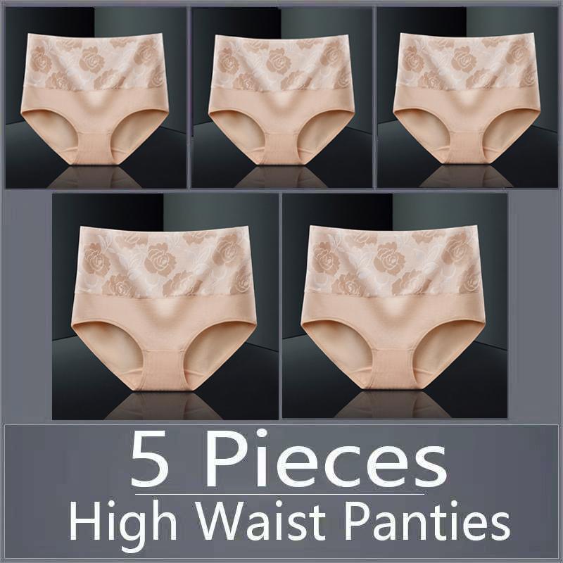 5 шт., женское нижнее белье с высокой талией, хлопковые дышащие трусики, женские трусы, большие размеры, нижнее белье