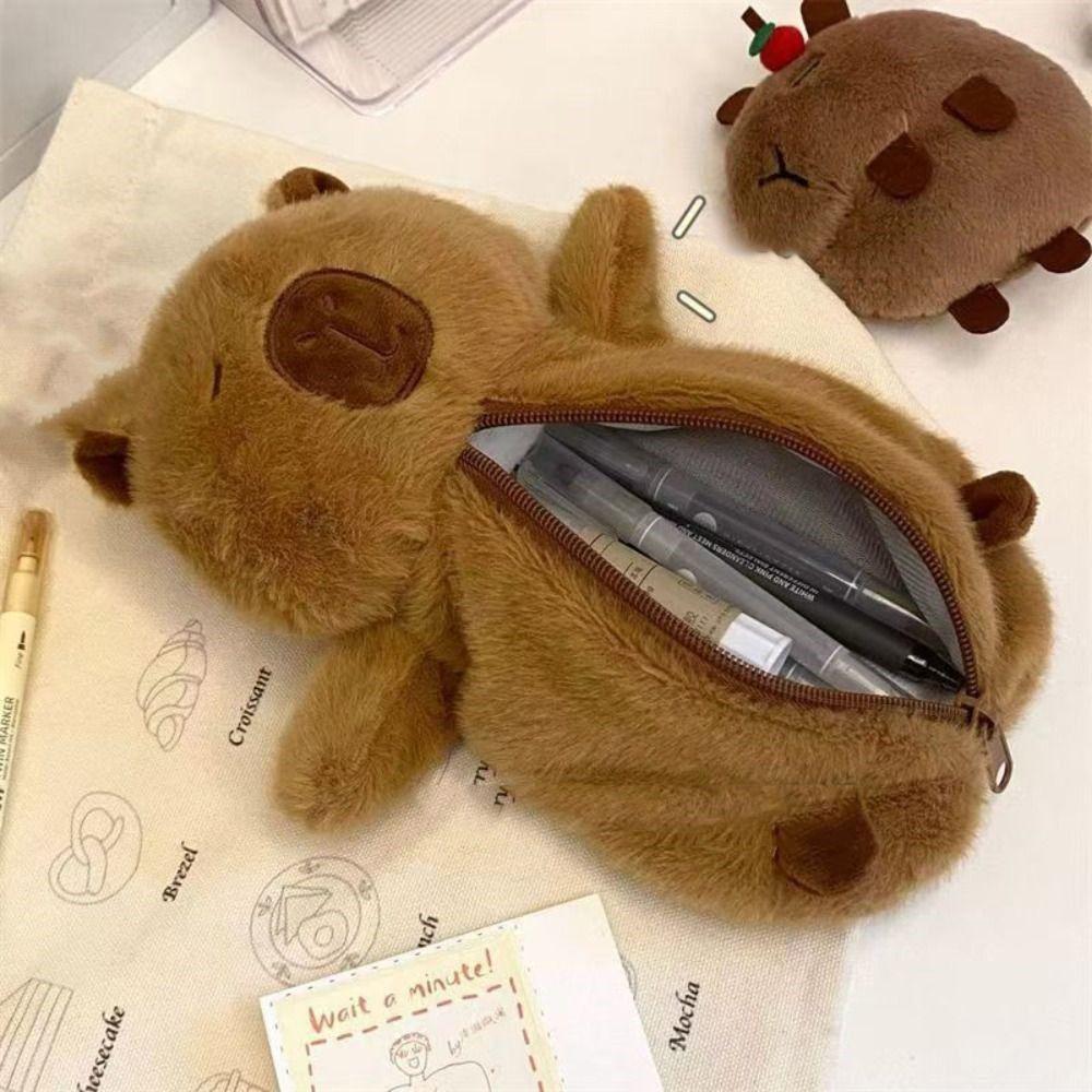 Большая вместимость Capybara плюшевая сумка для ручек Animal Doll Capybara плюшевая сумка для карандашей Student
