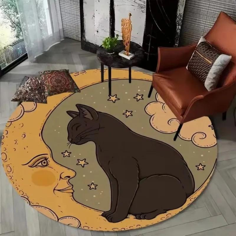 Yin Yang Black White Cat Round Rug Non‑Slip for Living Room Cute Home Decor
