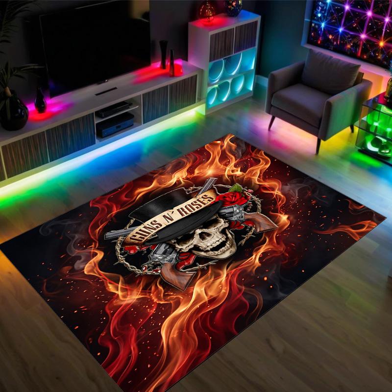 Guns N’ Roses Design Crystal Velvet Carpet Cozy Non?Slip Printed Rug For Bedroom Living Room Entrance