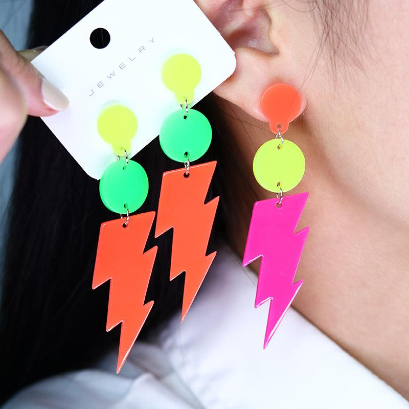 Foreign Trade Lightning Earrings Earrings Fluorescent Color Design Sense Contrast Color Personality Acrylic Earrings Earrings Women