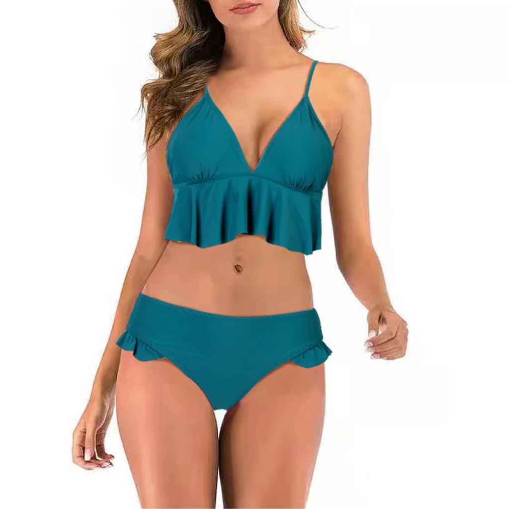 Feshion Womens Ruffle Sexy Bikini Set Wrap Molded Cups Two Piece Bathing Suit Swimsuit