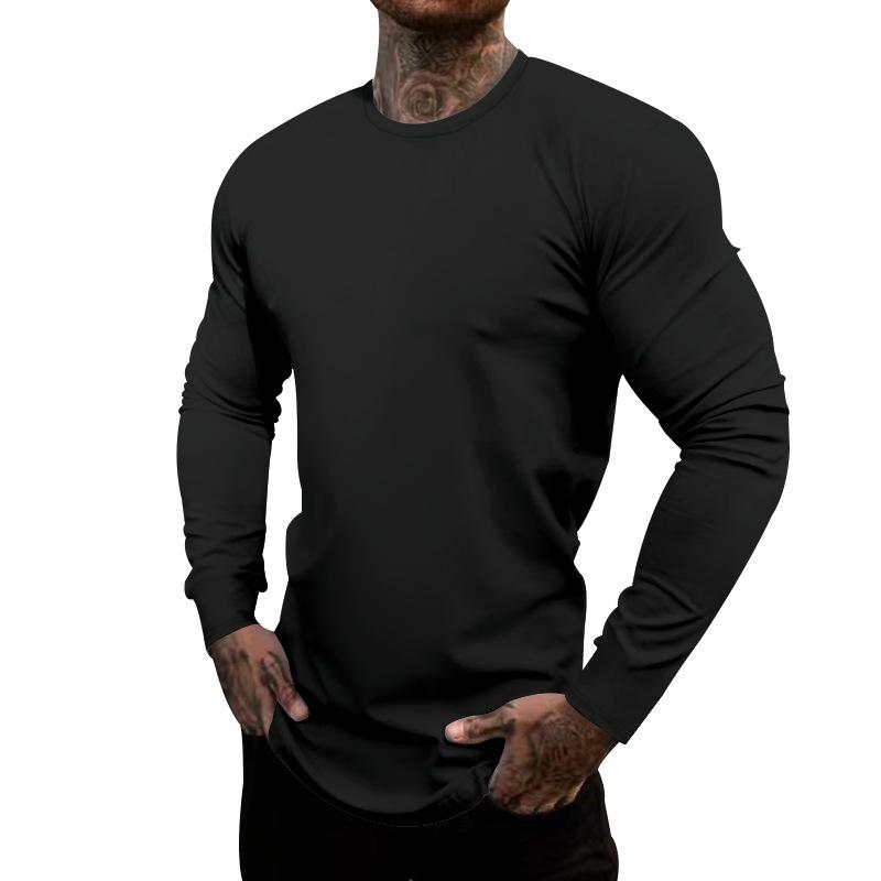 Мужская новая весенне-осенняя футболка с круглым вырезом и длинным рукавом, повседневная однотонная базовая рубашка
