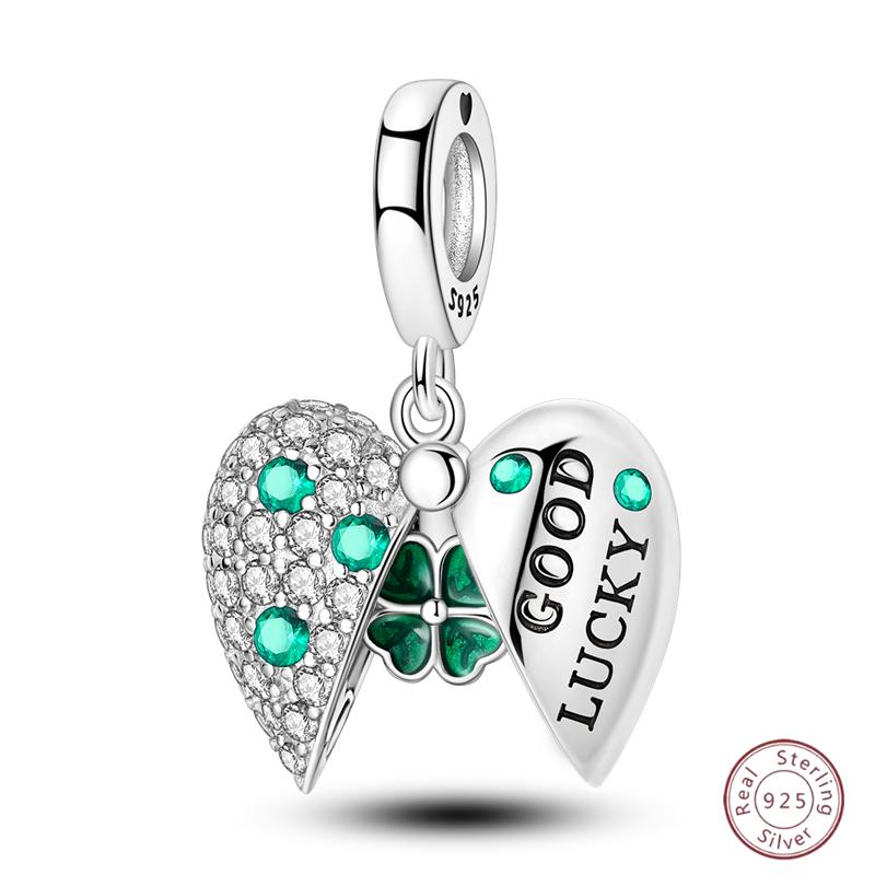 Медный браслет с бусинами 'Четырехлистный клевер на удачу', с блестящим цирконием, для оригинального браслета 3 мм, женские изящные украшения