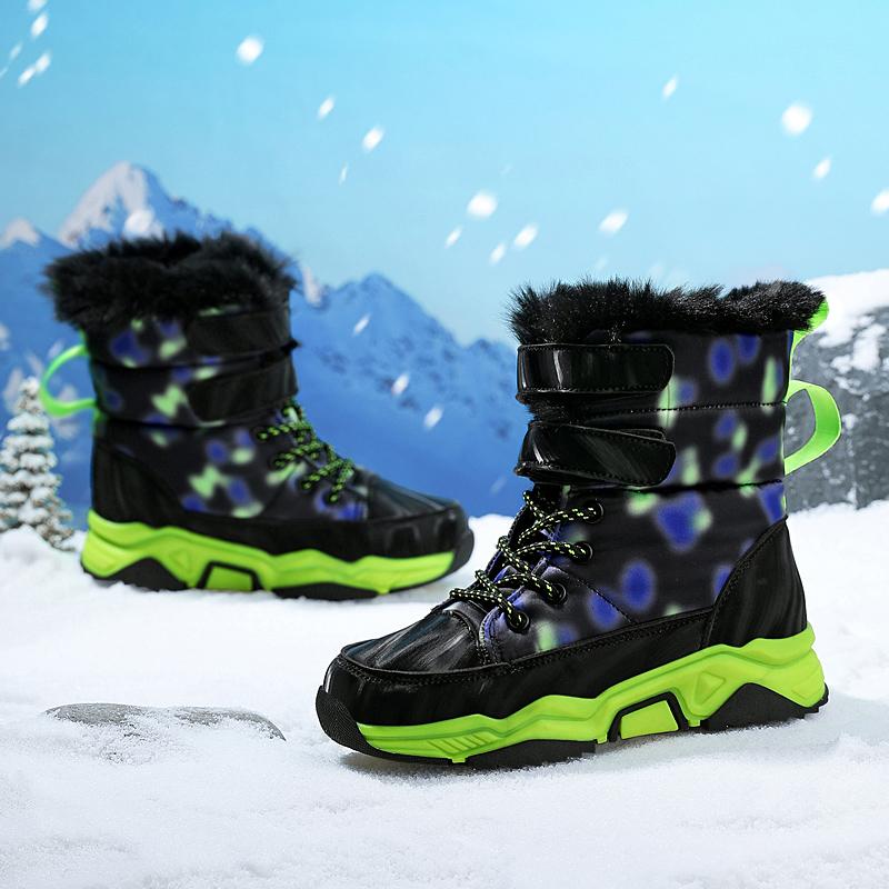 Зимние детские ботинки большого размера на липучке, нескользящие, износостойкие и мягкие, теплые, для улицы, высокие хлопковые ботинки для снега