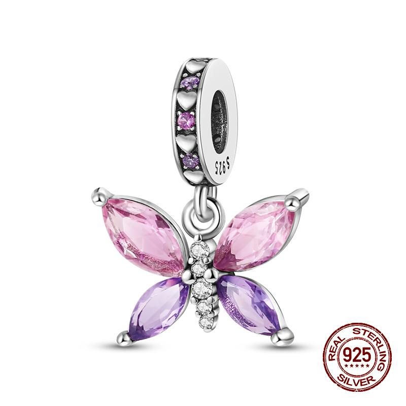 925 Sterling Silver Butterfly Tulip Iris Flower Charms Beads Fit 925 Original Bracelets Fine DIY Valentine Jewelry Gifts