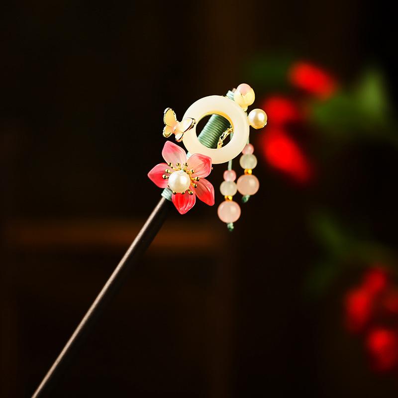 1Pc Updo New Chinese Style Tassel Ancient Headwear Tassel Hairpin Fresh Wood Flower Hairpin