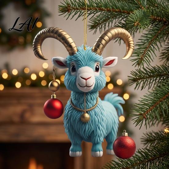 Goat Car Hanging Ornaments 2D Acrylic Inch Farm 3.15 Christmas Ornament Animal Xmas Tree Lightweight Crafts Decoration for Rear View Mirror