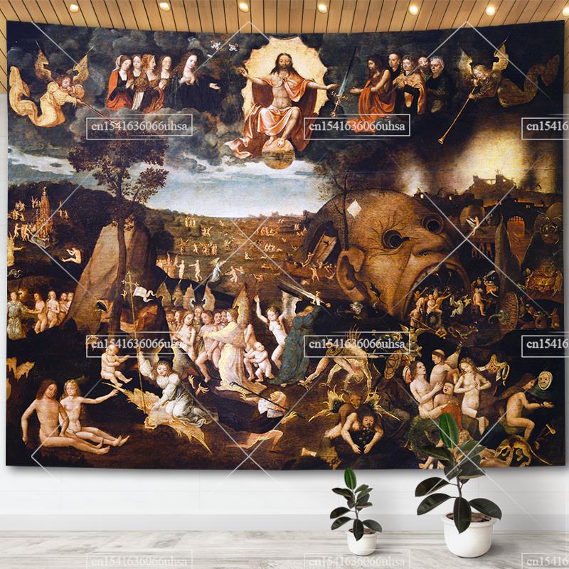 Hieronymus Bosch Garden Of Earthly Delights Tapestry Wall Art Decor Paintings Retro Tapestries Aesthetic Room Decoration Posters