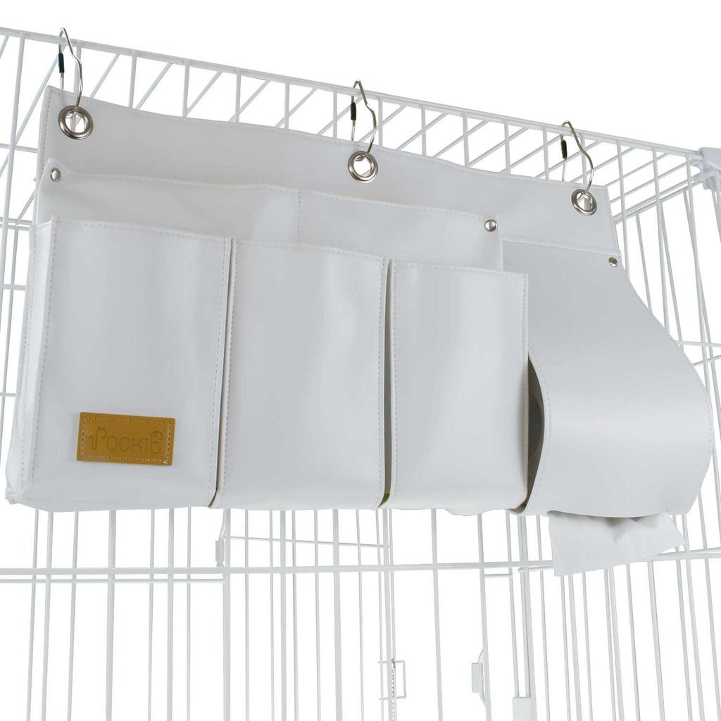 POOKIE Сумка-органайзер для клетки кошки/собаки, Игровой вольер для питомца с держателем для бумаги, Подстилка для питомца, Щетка, Крючки для хранения подгузников (бежевый)