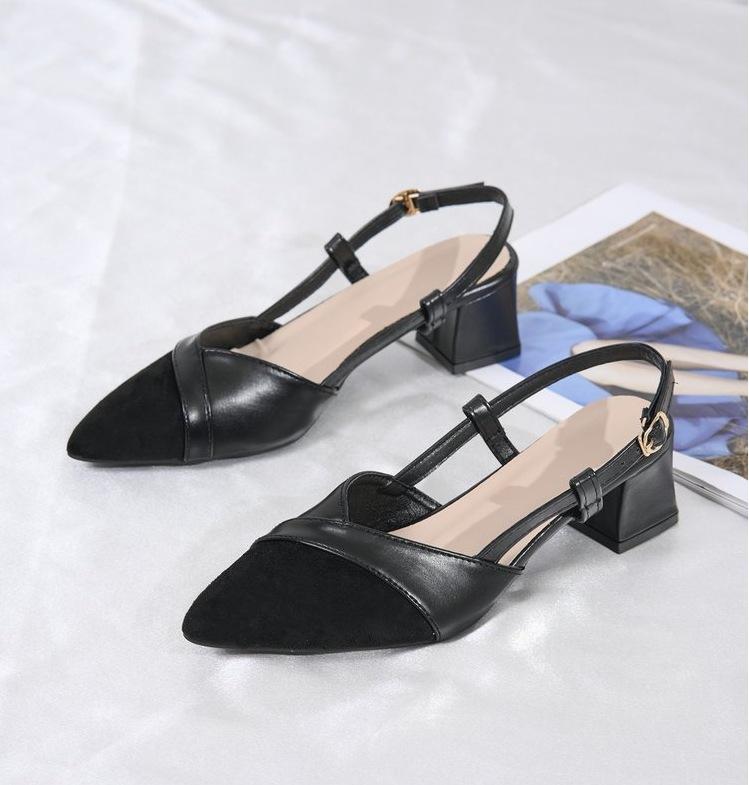 Xiaoxiangfeng Bag Head Thick Heel Single Shoes Female Pointed Head Spring 2025 New Rear Empty High Heels Fairy Versatile Sandals