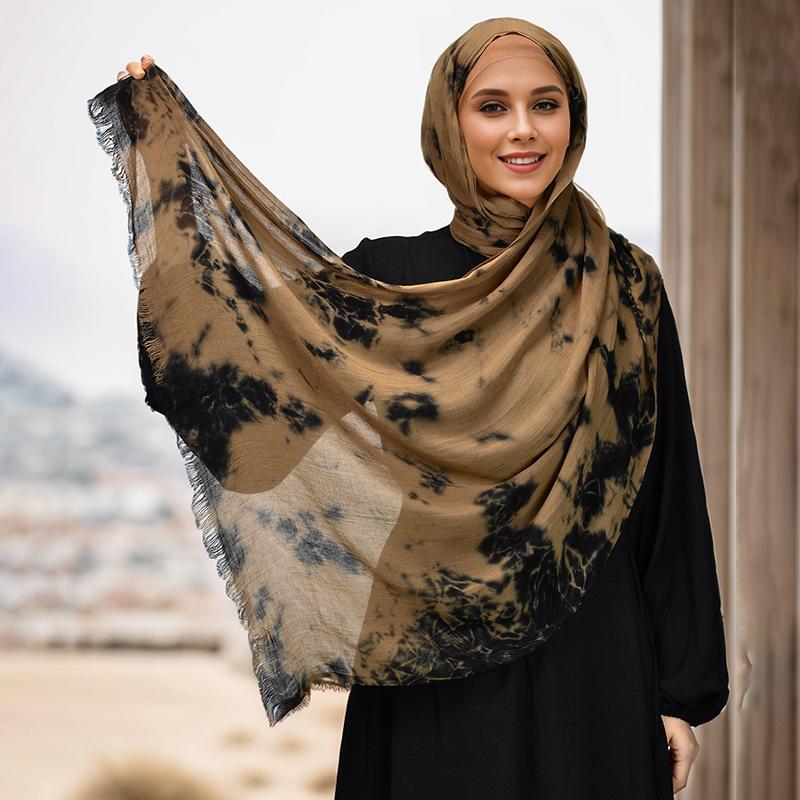 Новый Омбре Тай-дай Хлопок Район Хиджаб Шарф Женский Мусульманский Длинный Шаль Исламский Головной Платок Обёртывания Повязка на Голову Ид Вуали Фуляр 185*70см
