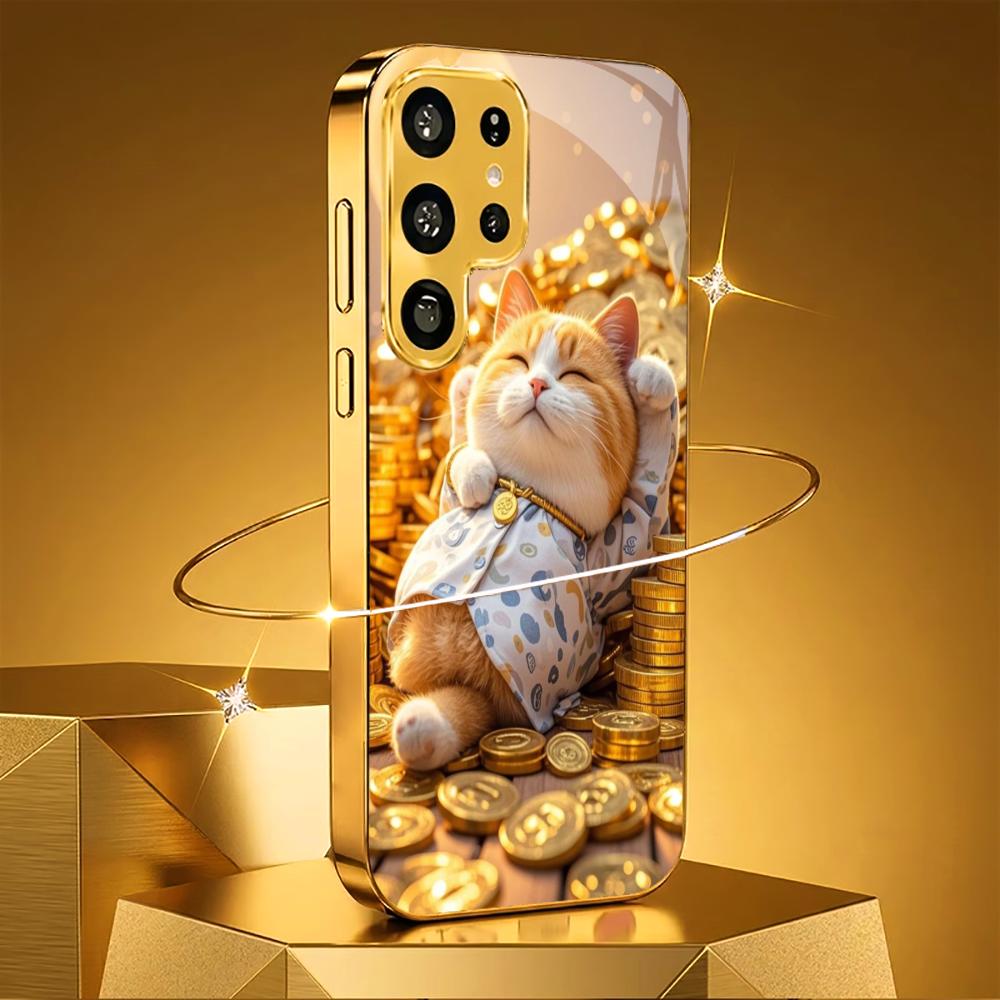 Treasure Luxury kitty Высококачественный чехол для телефона Электроокрашенный стеклянный чехол для телефона для Samsung Galaxy S26 S25 S24 S23 S22 S21 FE, Ultra, Plus