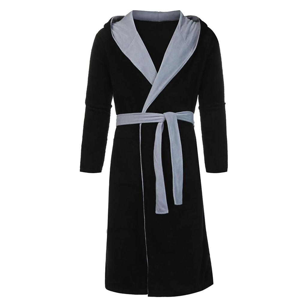 Men's Winter Lengthened Plush Shawl Bathrobe Home Clothes Long Sleeved Robe Coat