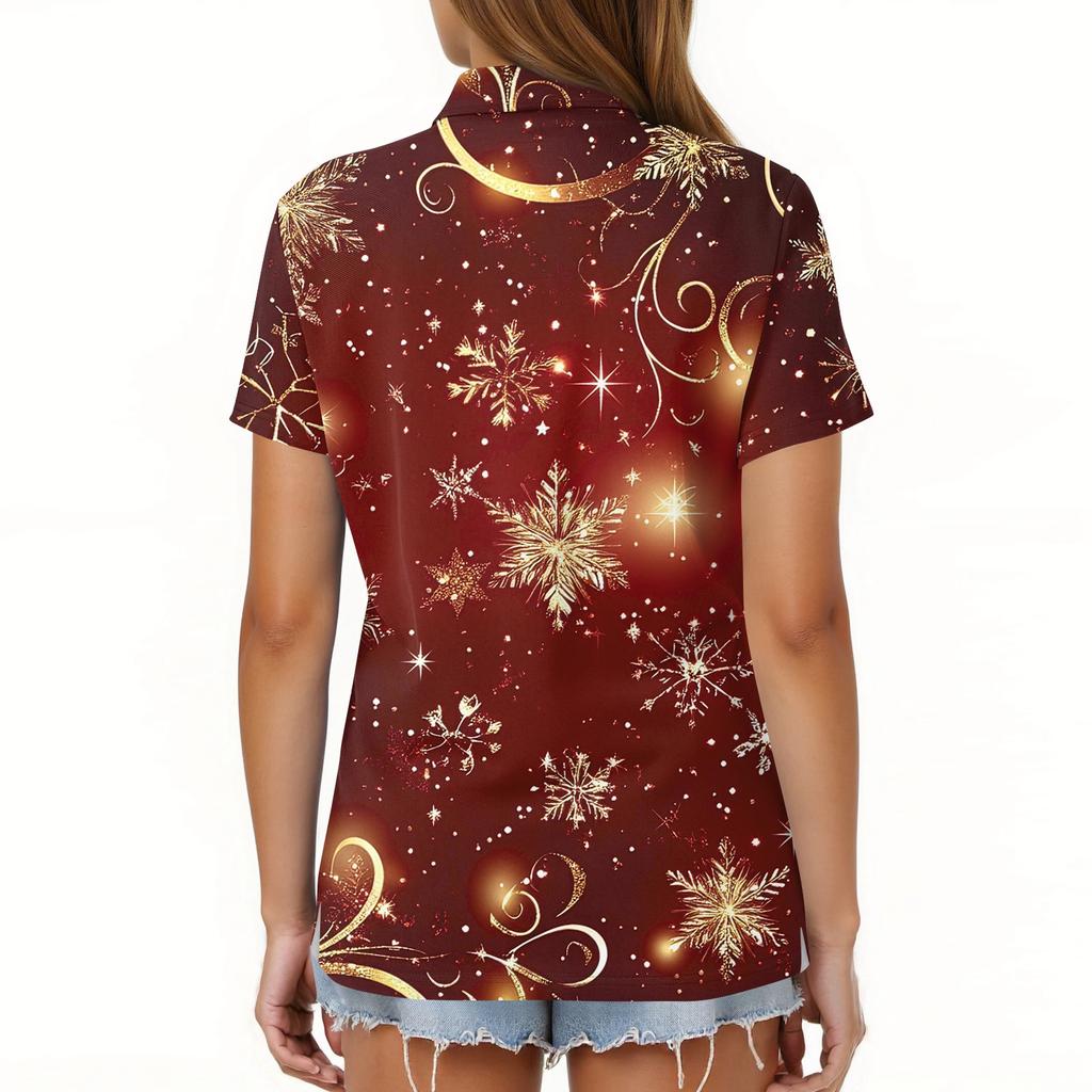 Женская модная повседневная рубашка с лацканами и короткими рукавами с рождественским принтом, женские топы на пуговицах