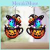 Themed Halloween Colorful Cartoon Ghost Pumpkin Pattern Women Earrings Acrylic