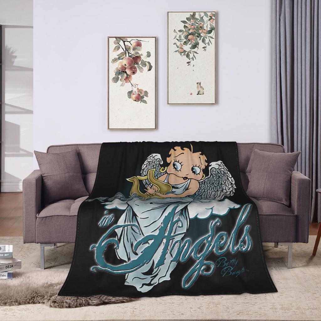 Boop I Believe In Angels Blankets Flannel Spring Autumn Bettys Portable Warm Throw Blankets for Home Couch Plush Thin Quilt