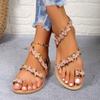 Women's Sandals Summer Fashion Flat Sandals Women's Floral Boho Casual Beach Sandals Women's Plus Size