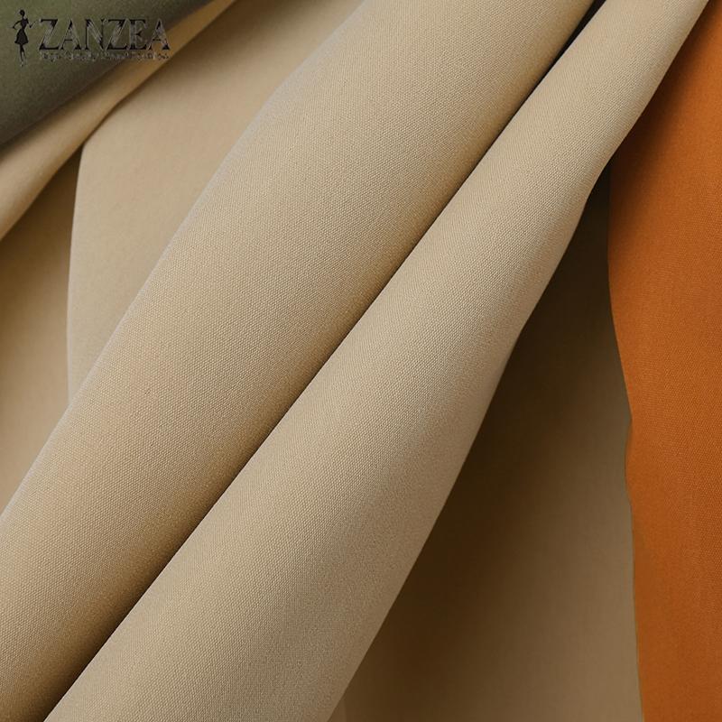 ZANZEA Женские осенние рубашки с круглым вырезом и длинным рукавом, контрастного цвета