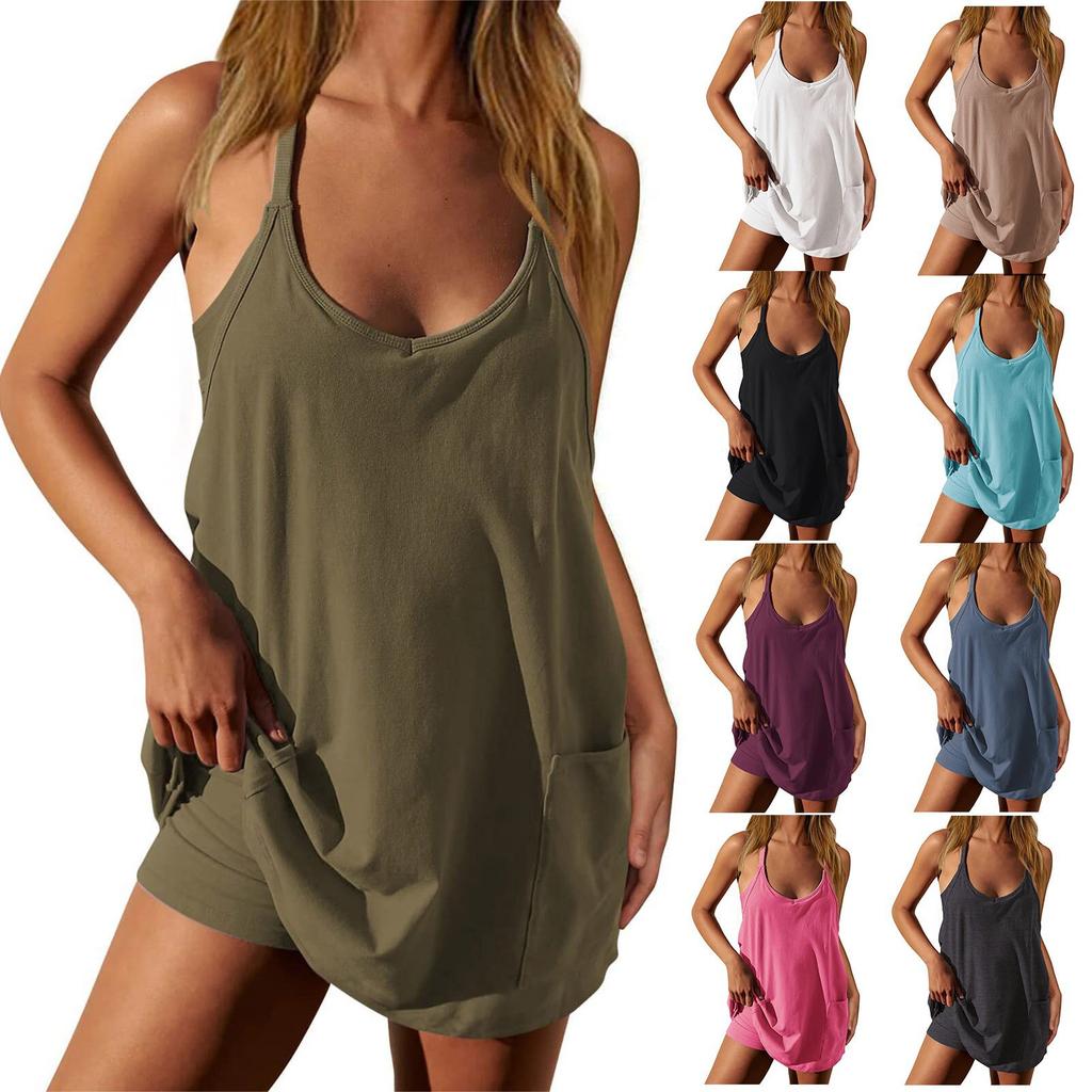 Womens Tennis Dress Workout Dress With Shorts Sleeveless Spaghetti Straps Golf Athletic Dresses