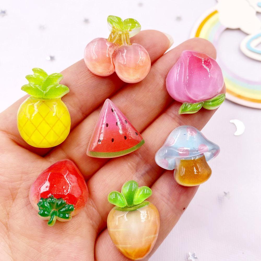 20PCS Resin Candy Color 3D Mushrooms Peaches Carrots Cherries Flatback Rhinestone Fruits Figurines DIY Scrapbook Craft DIY Decor