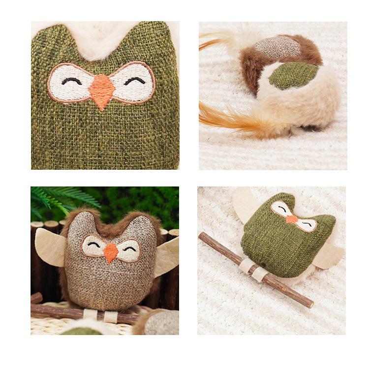 Natural Catnip Owl Cat Toy Plush Chew Teaser with Feather and Wooden Stick Interactive Indoor Kitten Toy 1/2/4PCS