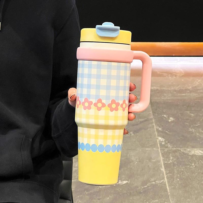 Large Capacity Vacuum Insulated Stainless Steel Tumbler With Straw Women 1000ml Leakproof Travel Water Bottle
