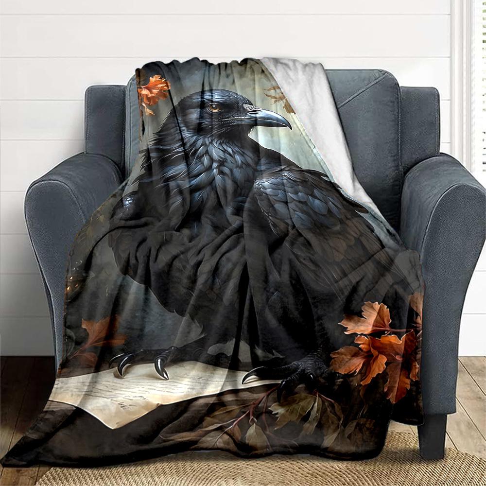 1pc Raven Art Print Blanket Lightweight Blanket Throw Blanket For Sofa, Bed, Travel, Camping, Livingroom, Office yy251010001