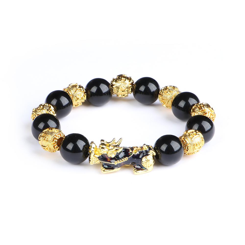 Черная цепь позолоченный температурный талисман с подвеской PiXiu бисер браслет на удачу браслет