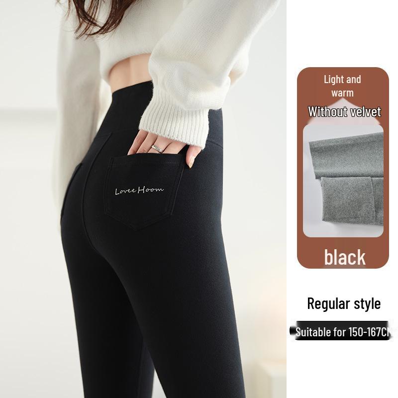 Женские хлопковые брюки с высокой талией, на флисовой подкладке, теплые - Стройнящие, осенне-зимние новинки с задним карманом