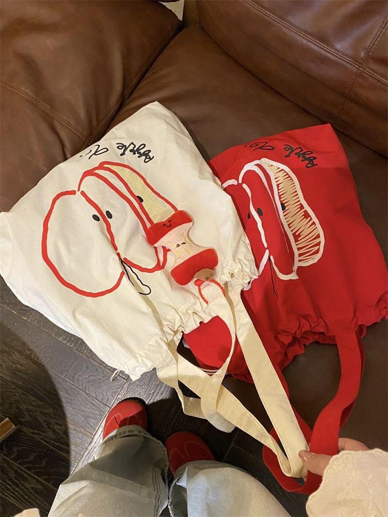 Apple Canvas Drawstring Shoulder Bag: Lightweight, Versatile, Large Capacity Tote for Students