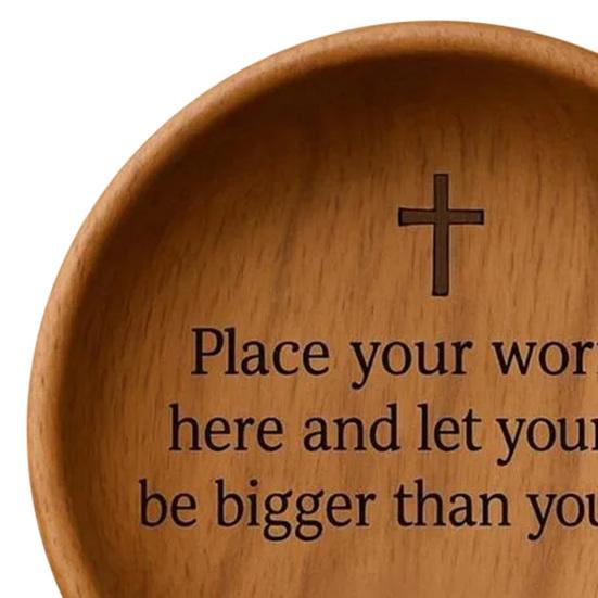Wooden Prayer Bowl Farmhouse Rustic Handcrafted Bible Verses Faith Bowl Round Decorative Scripture Blessing