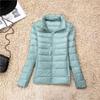 Женская осенне-зимняя однотонная куртка-стойка с длинным рукавом и молнией, тонкая белая куртка на утином пуху, пальто