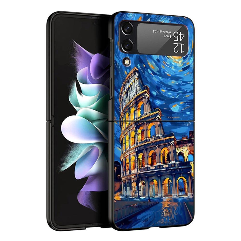 Roman Colosseum Black Phone Case For Samsung ZFlip7 ZFlip6 ZFlip5 ZFlip4 ZFlip3 5G Hard Protective Galaxy Z Flip 3 4 5 6 7