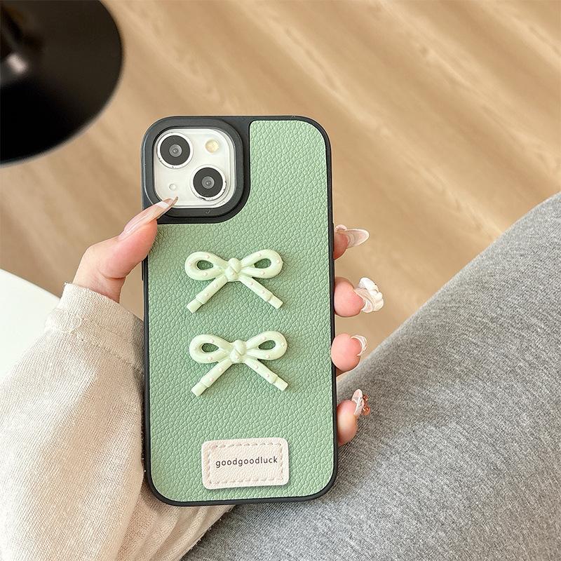 For Apple 16 Leather Solid Color Mobile Phone Case Simple for IPhone15Promax Bow 17 Women's Model 14