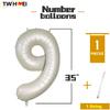 Шары Цифра 9 Белый Песок Девятый Шар для Украшений на 9-й День Рождения 40 Дюймов Кремово-Белый Большие Цифры Вечеринка на 9-й День Рождения Телесные Шары