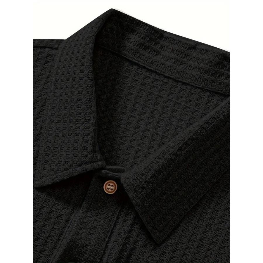 Men's Fashion Knitted Polo Shirts Short Sleeve Turn-down Collar Colid Color Simple T-shirt Top