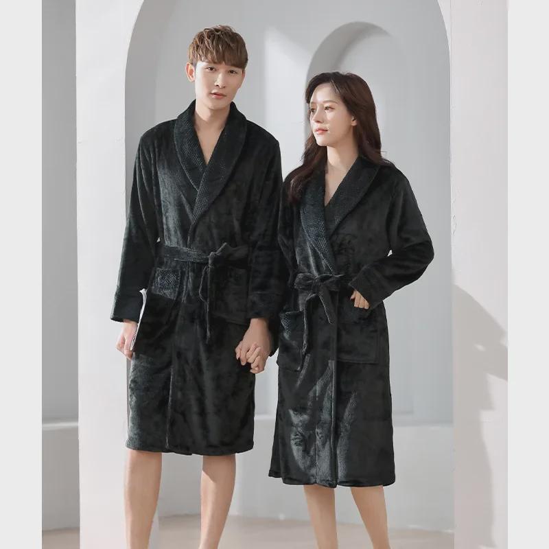 Осенне-зимний пижамный комплект для пар - плотный фланелевый халат для мужчин и женщин, белый кардиган с лацканами, домашняя одежда из кораллового флиса