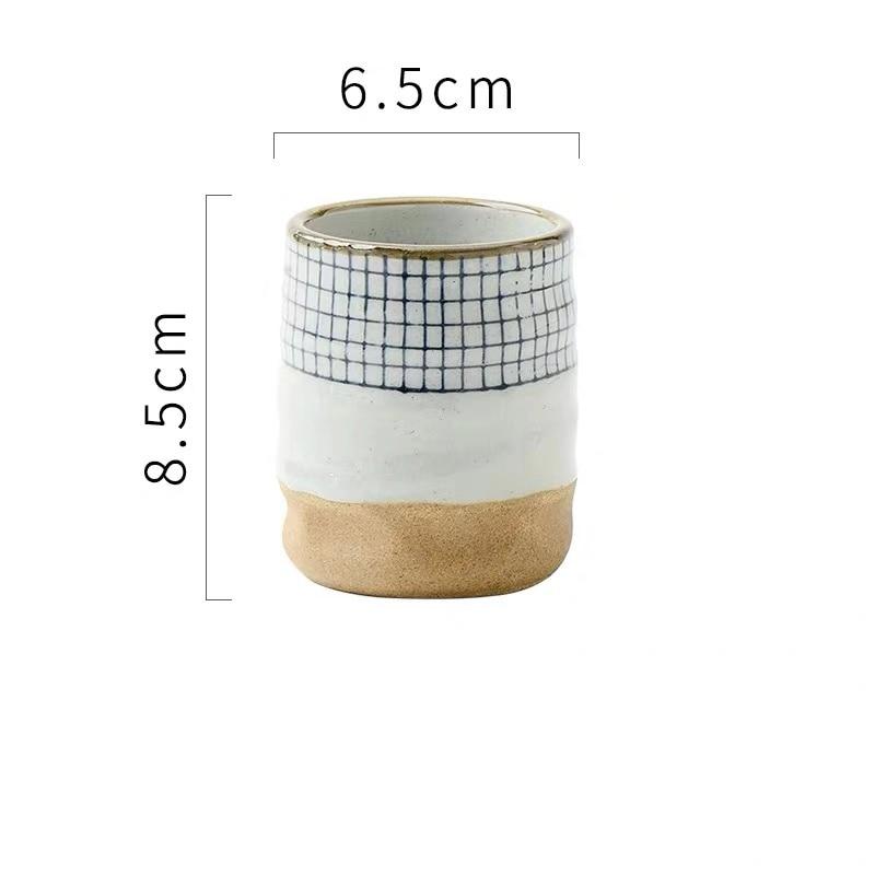 Керамическая чашка для супа в японском стиле, грубая керамика, ручная роспись, решетчатый узор, чайные чашки, креативные ретро чашки для вина, офисная посуда