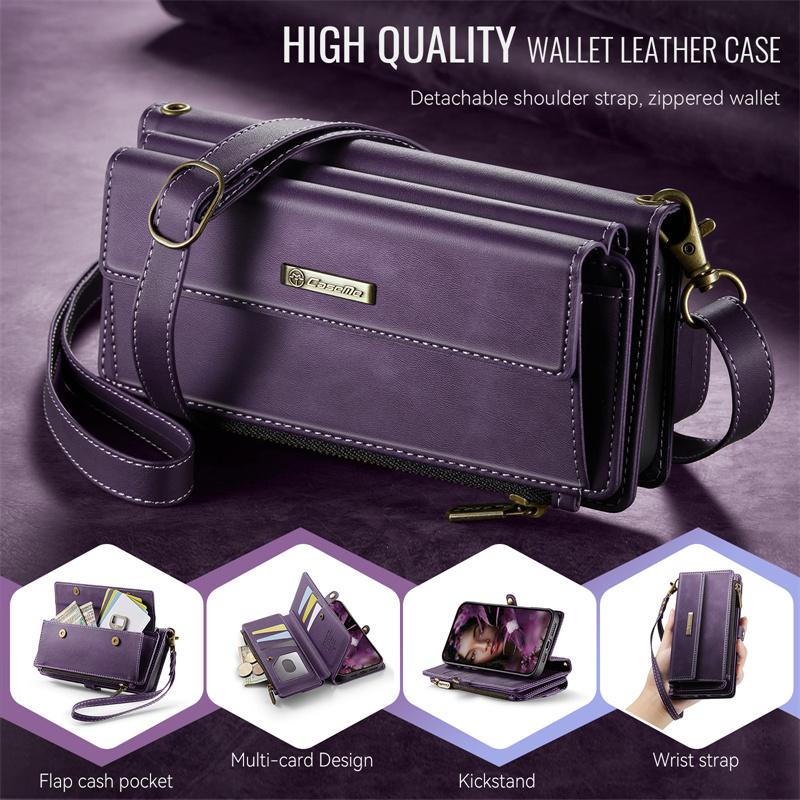 CaseMe Кожаный чехол-книжка для телефона для iPhone 17 Pro Max Air 16 Plus 16E 15 14 13 Mini 12 11 X XS XR SE 2022 8 с длинным шнурком, кошелек на молнии, обложка для нескольких карт