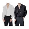 Spring Men Shirt Turn-down Collar Ice Silk V Neck Loose Double Buttons Solid Color Baggy Loose Soft Breathable Long Sleeves Male Charm Formal Top