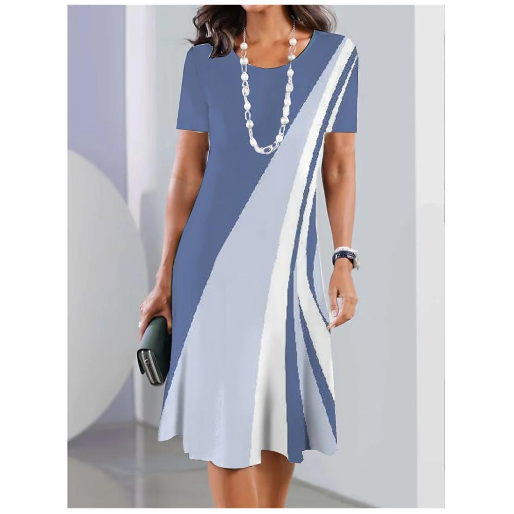 New Womens Dresses 3d Geometric Lines Print Short Sleeve Clothes Fashion Loose Skirt Summer Lady Oversized Vacation Dresses 2023