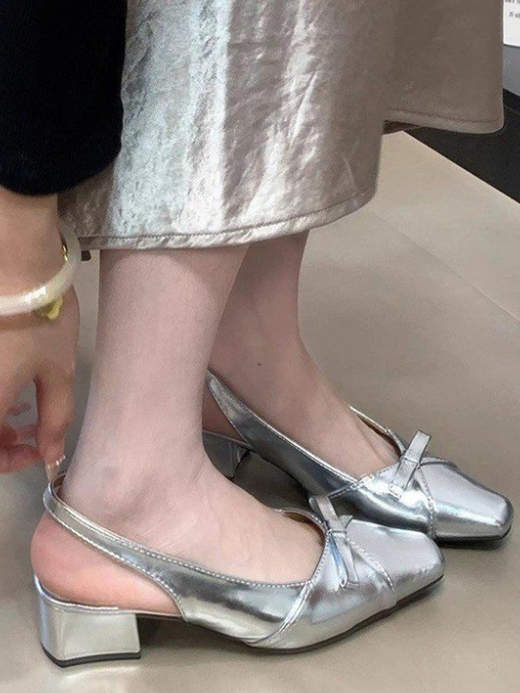 Нежные босоножки с квадратным носком и бантом, женские летние, для улицы, пустые, на низком коротком каблуке, на толстом каблуке