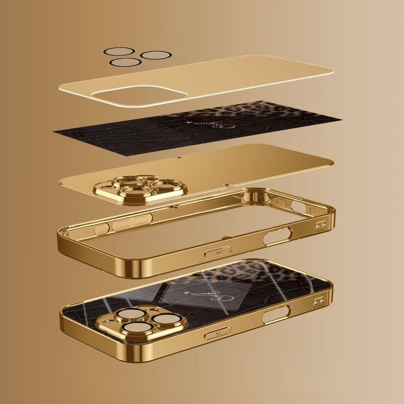 Роскошный чехол для телефона iPhone 17 16 15 14 13 12 11 Pro Max XS XR 7 8 Plus 16E, с комбинацией крокодила и леопарда, с золотой буквой A