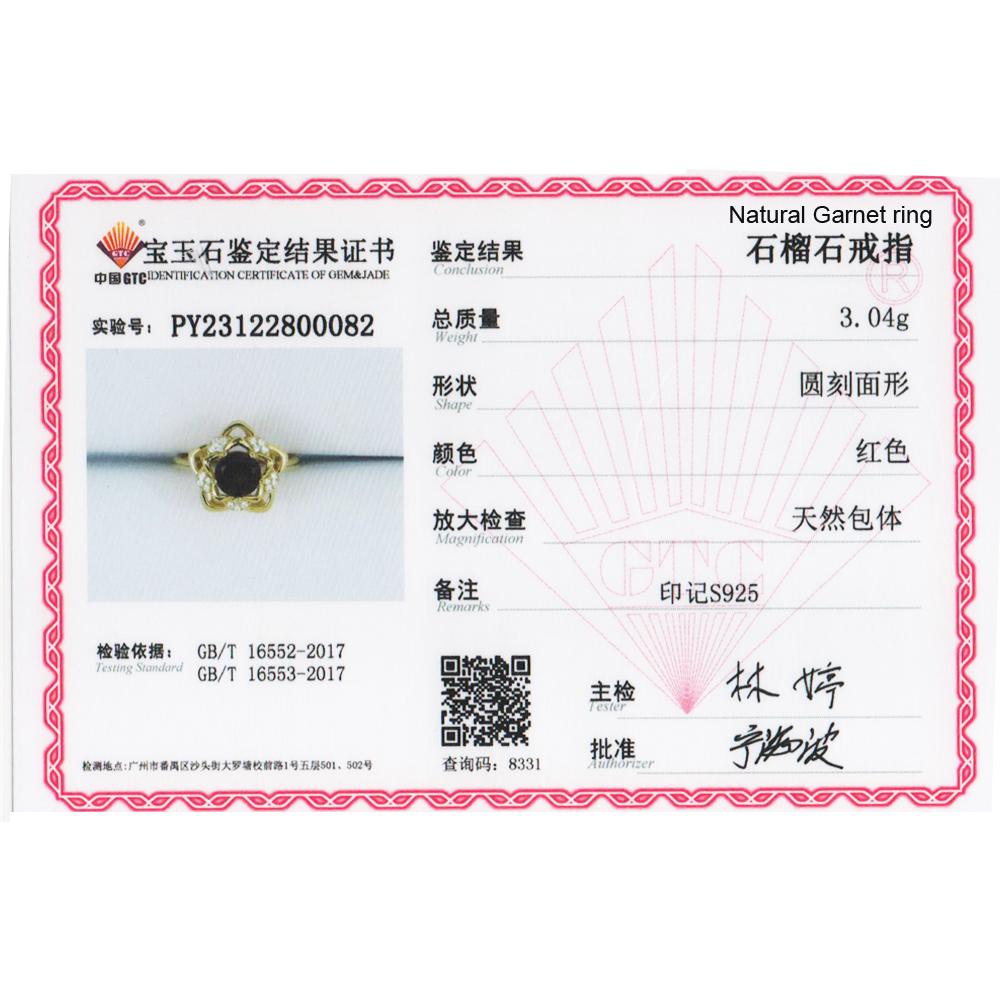 925 Sterling Silver Jewelry Set Flower Design Yellow Clasp Earring Ring Natural Red Garnet Gemstones Fine Jewelry for Women Girls Gift