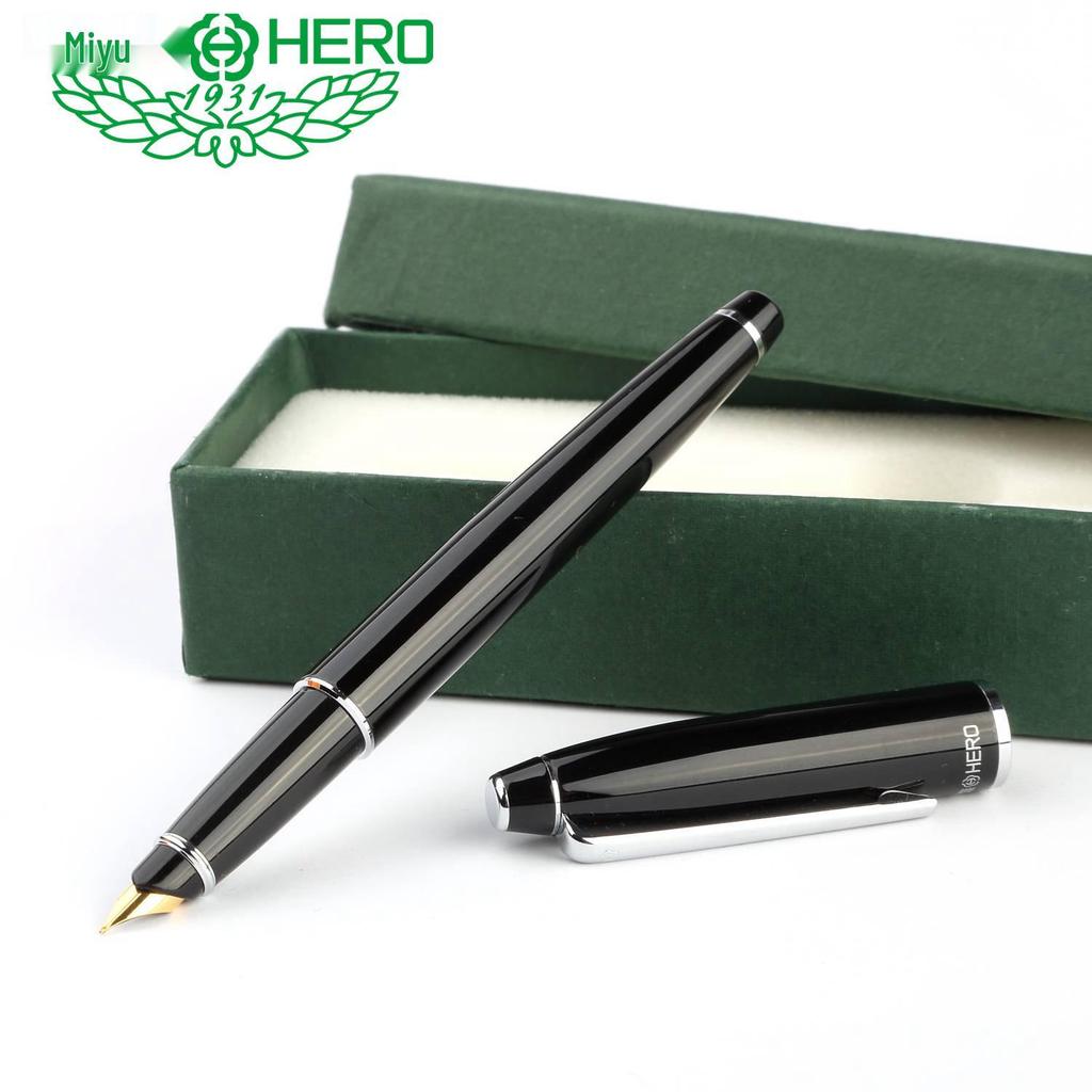 Hero 372-2 Желтая перьевая ручка с золотым иридиевым пером, в подарочной упаковке для студентов и офиса, стальной корпус с возможностью гравировки.