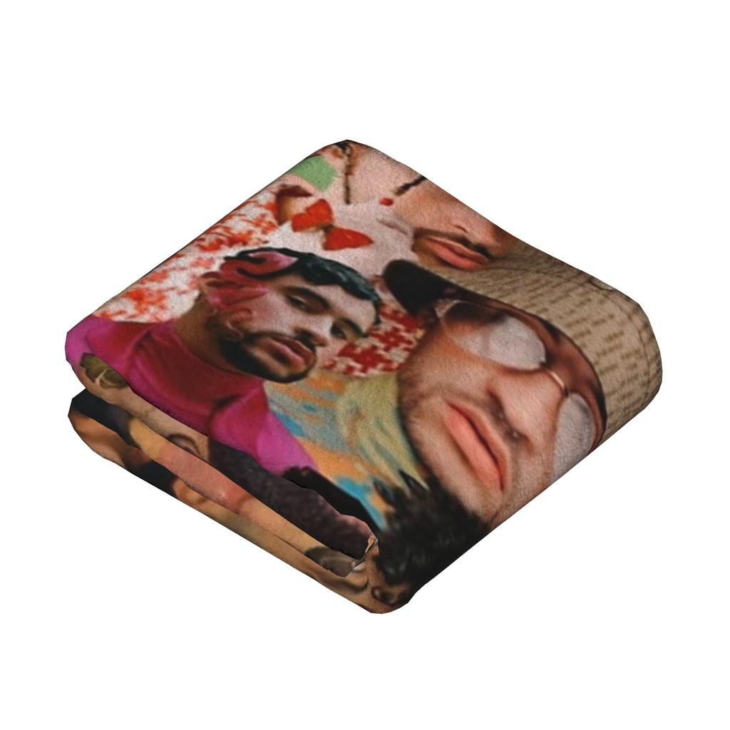 Bad Bunny Collage Puerto Rico Blankets Flannel Print  Breathable Lightweight Throw Blankets for Bed Outdoor Bedspread