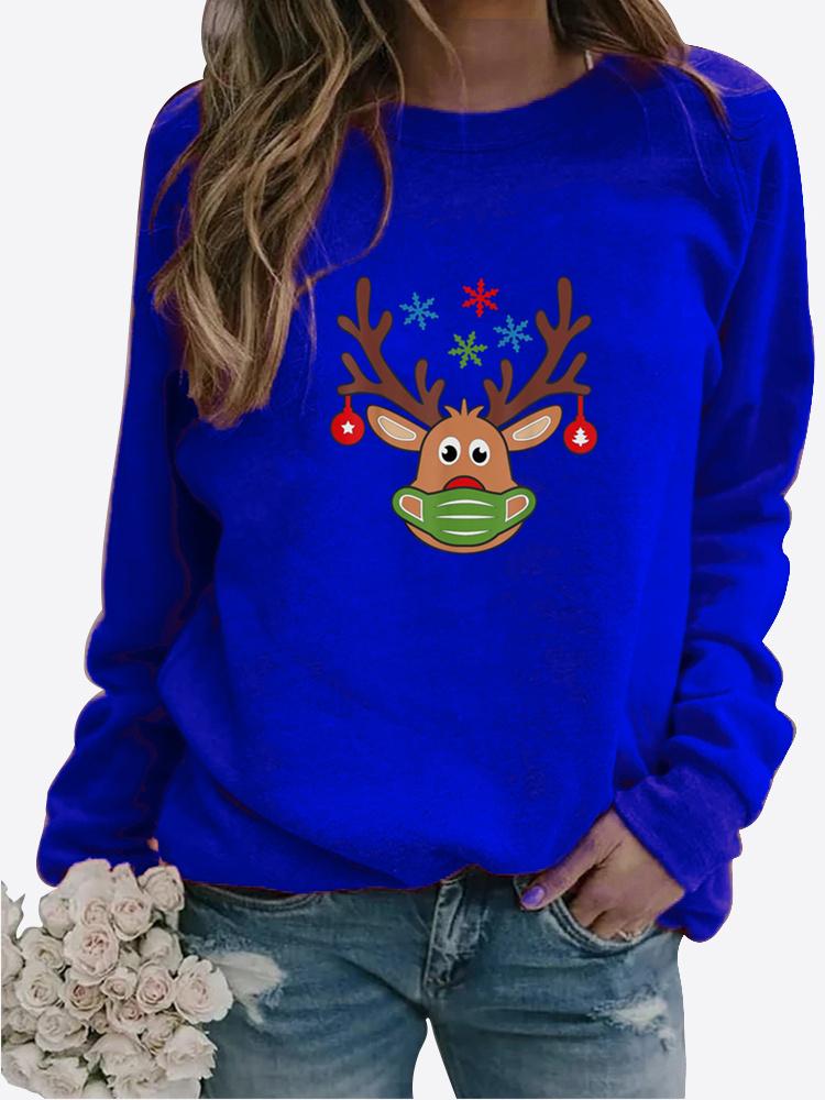 Women's Autumn and Winter Plush Clothing Printed Casual Sportswear Long Sleeved Top T-shirt Women's Round Neck Sweater Pullover