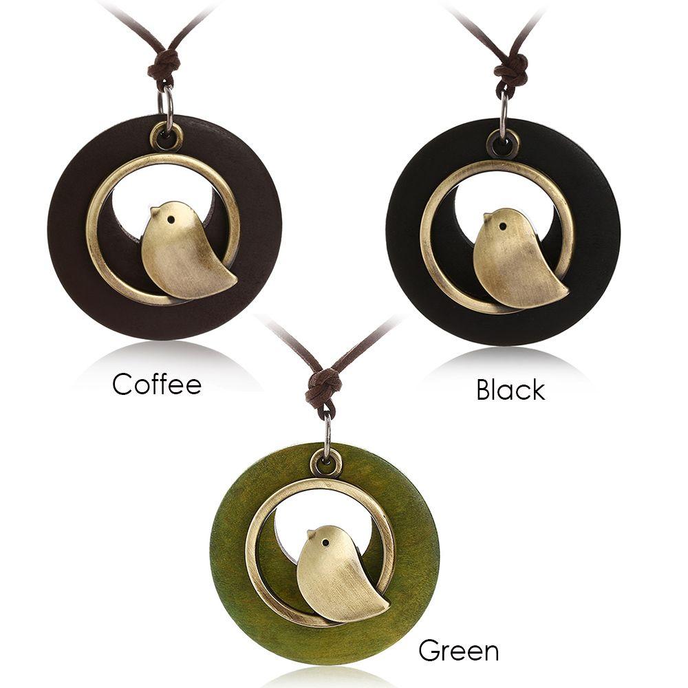 Jewelry Handmade Bohemia Wooden Necklace Velvet Chain Bird Pendant